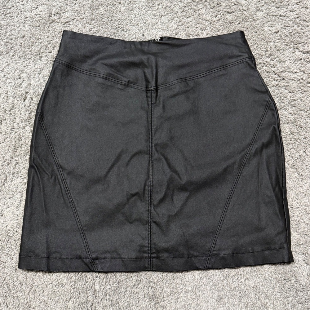 GB Faux Leather Mini Skirt Womens S Black Exposed Zipper